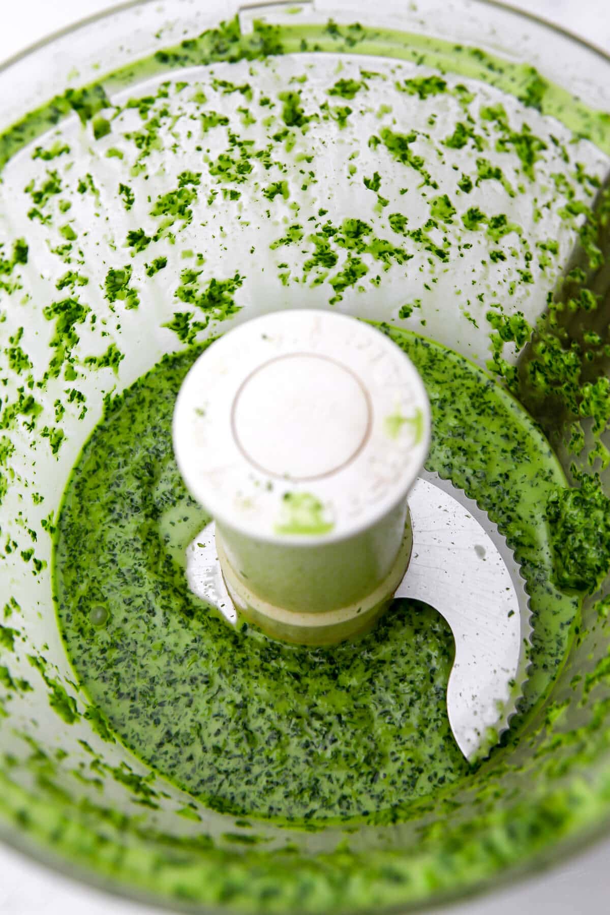 Cilantro garlic sauce blended in a food processor.