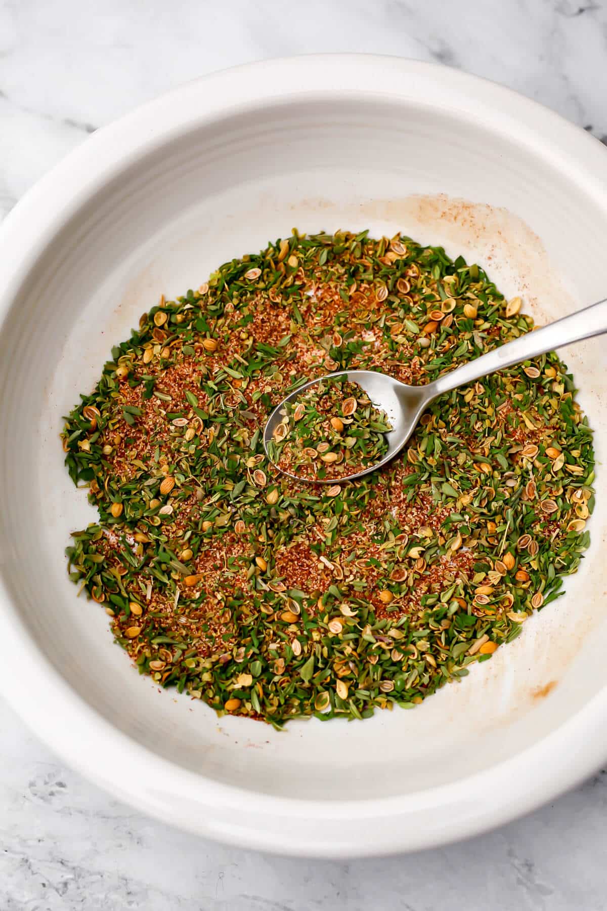 Gyro seasonings mixed and ready to sprinkle on meats or faux meats to make gyros.