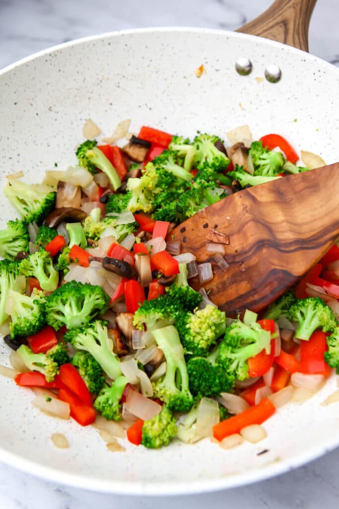 Stir fried vegetables to make a glass noodle stir fry.