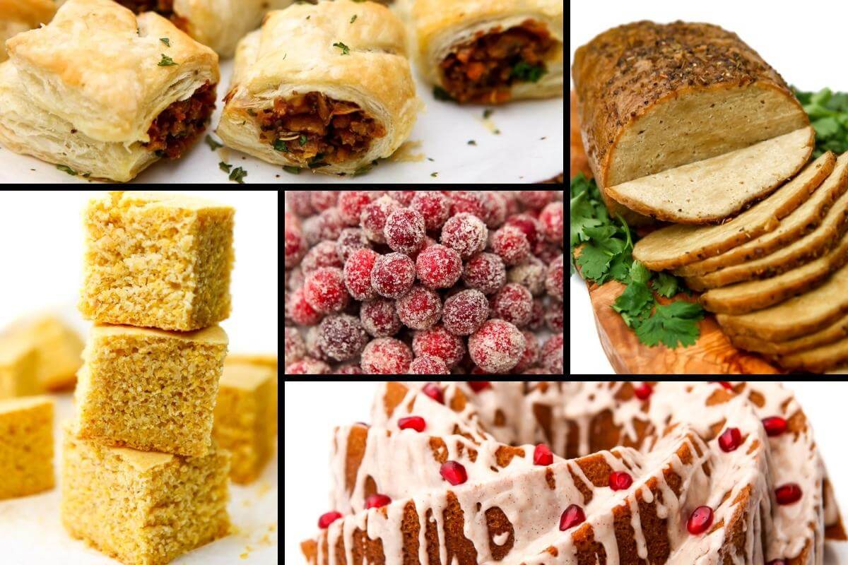 A collage of 5 classic Thanksgiving recipes.