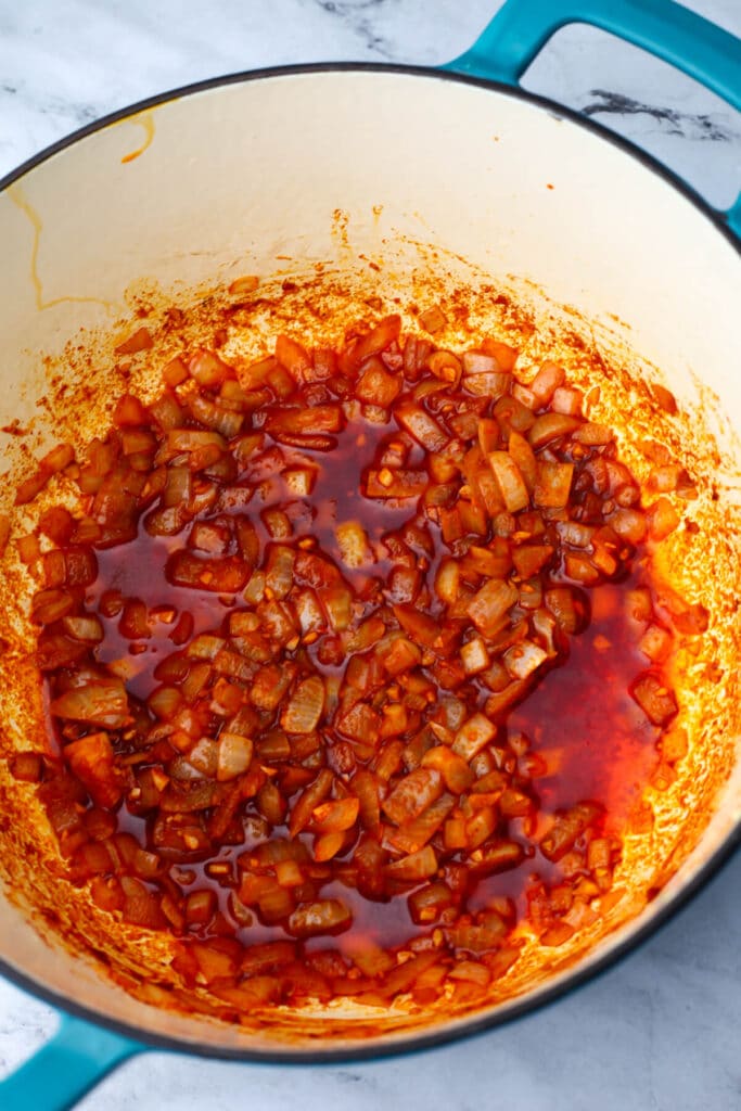 Sauteed onions, garlic, and smoked paprika in oil.